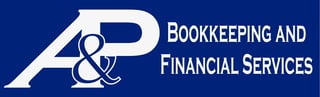 A&P Bookkeeping and Financial Services logo with white lettering on dark blue background